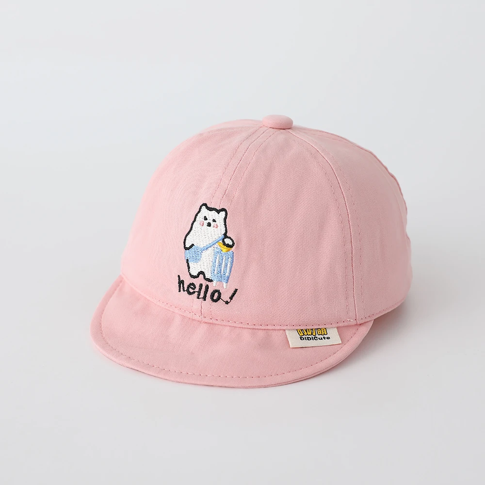 A Child-Sized White Teddy Bear Patterned Embroidered 'Hello' Letter Baseball Cap, Very Cute! Suitable for All Seasons of Travel.