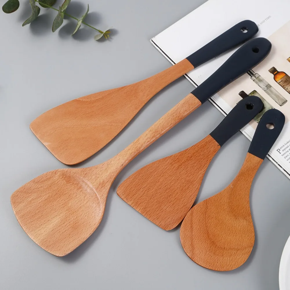 

3/5 Pcs Long Handle Wooden Cooking Kitchenware Set Anti-scalding Non-stick Kitchen Spoon Spatula Set Reusable
