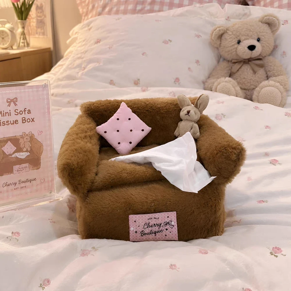Cute Rabbit Sofa Tissues Box Cartoon Girl Heart Tissue Storage Box Desktop Decorations Plush Doll Accessories Home Storage