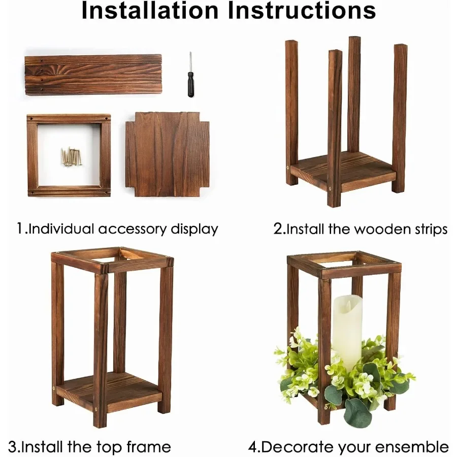 Juego de 48 Uds. De 16 farolillos de boda, centro de mesa para decoración de mesa con portavelas de madera, velas LED sin llama y eucalipto