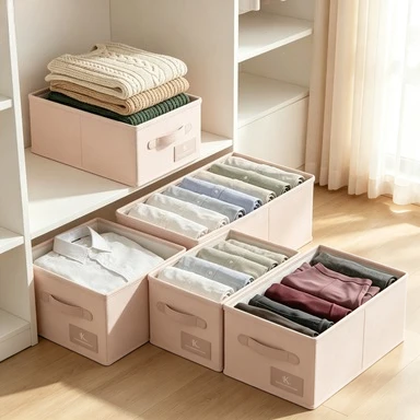 Space Saving Stationery Organizer Boxes Bedroom Kitchen Cabinet Pink Folding Box Storage Makeup Jewelry box Household Items