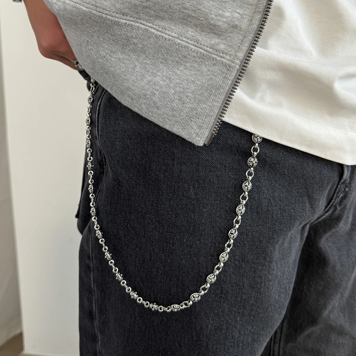 Salircon Punk Kreisförmige Blumenhose Hipster Hose Jean Schlüsselanhänger Ring Clip für Männer Quaste Tasche Handtasche Kette Frauen Schmuck Geschenk