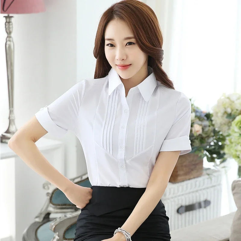 White Shirt Women Short Sleeve Blouse Working Clothes 2024 Summer Sweet Womens Tops Button Up Shirts OL Elegant Female Clothing