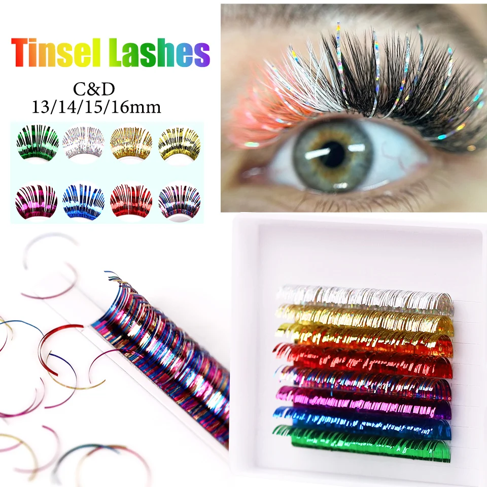 Mix Colors Glitter Eyelash Extensions Russian Spark Individual Lash Shiny Colorful Tinsel False Lashes Holographic Tinsel Lashes