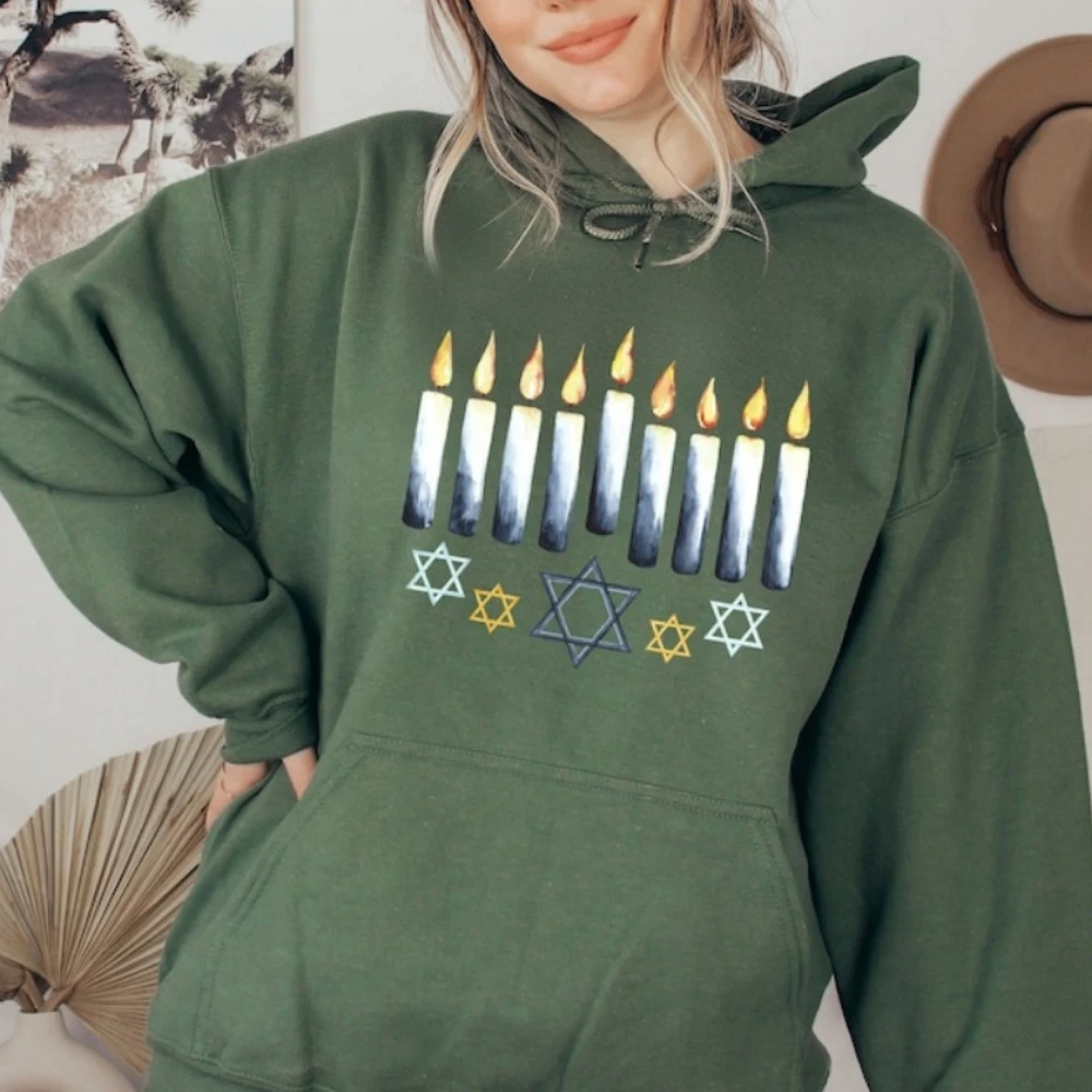 هانوكا هوديي الشمعدان البلوز عطلة المرأة رياضية مريحة شخصية هوديي الشتاء الملابس الرياضية الجمالية