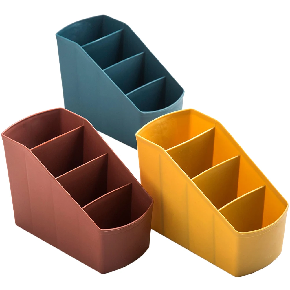 

3pcs 4-Slot Desktop Organizer Pp Storage Box For Remote Control Makeup Brush Holder Office Supplies Compartment Case