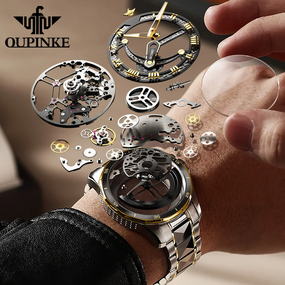 OUPINKE 3178 Men Watch Luxury Original Hollow Mechanical Men Automatic Watch Waterproof Luminous Tungsten Steel Men Formal Watch