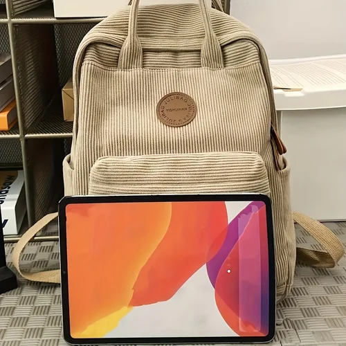 Imagen 2 del producto Mochila casual de pana para adolescentes, 14 compartimentos para computadora portátil, bolso para escuela secundaria y universidad con bolsillo con cremallera, mochilas para la escuela