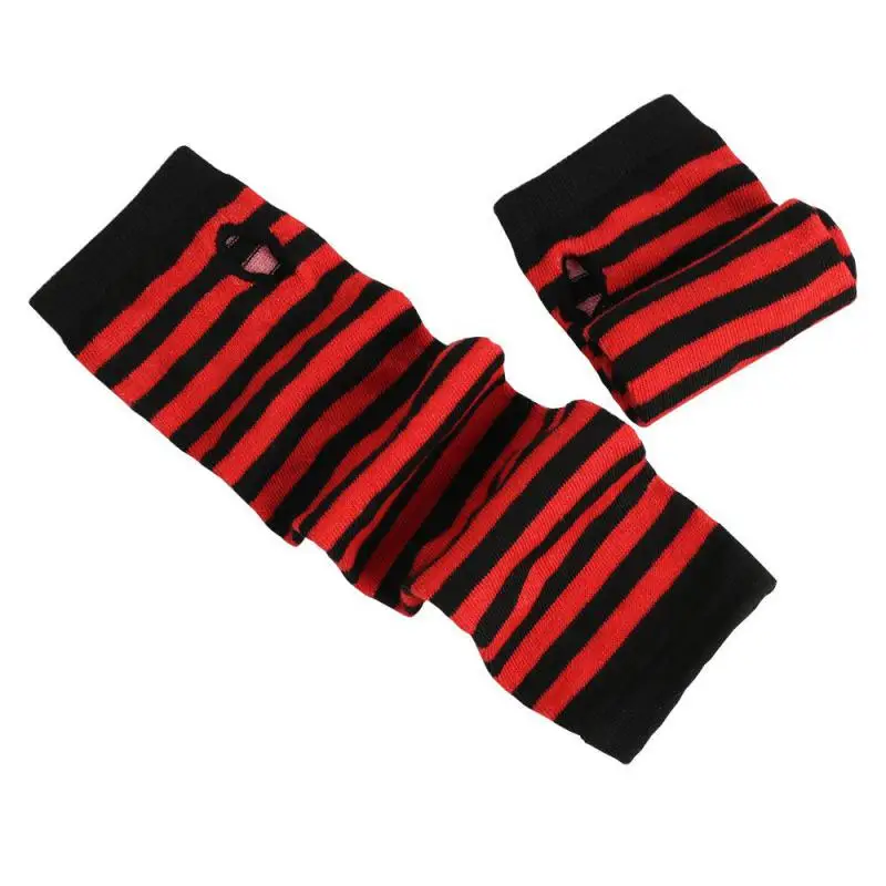 Men Women\'s Summer Winter Long Knitted Stripe Hip-Hop Emo Gothic Lolita Black Fingerless Gloves Girls Boys Arm Warmers Gloves