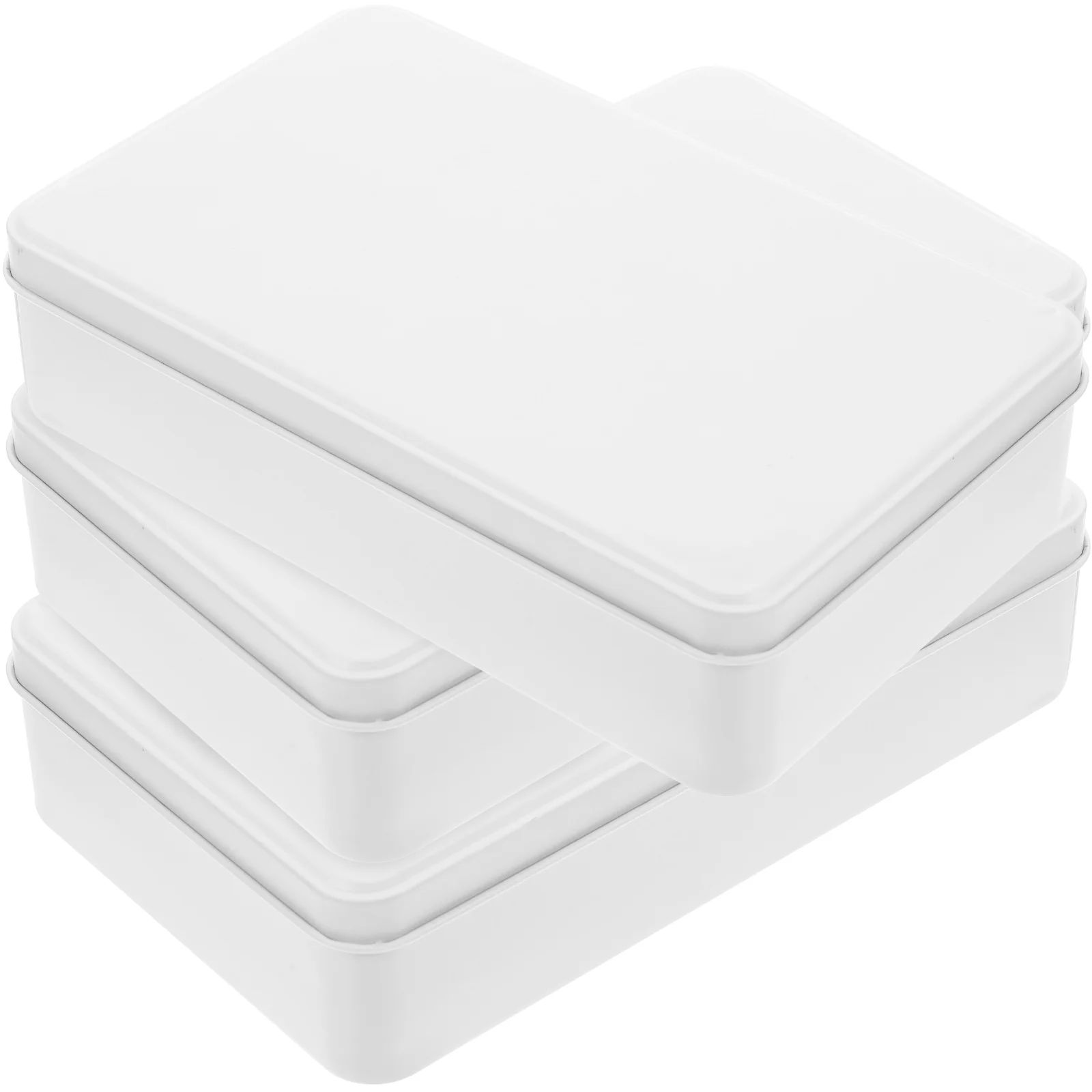 

3pcs White Rectangular Tinplate Storage Boxes Large Size Empty Candy Containers with Lid for Home Gifts Packaging