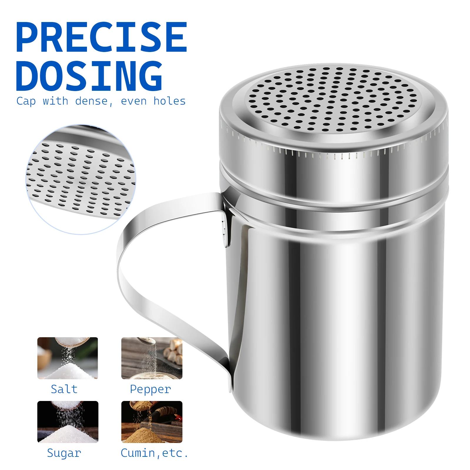 Kitchen Dispenser Spice Shaker Small Hole Stainless Steel Powdered Sugar Shaker Bottle Cinnamon Cooking Tool for Home Kitchen