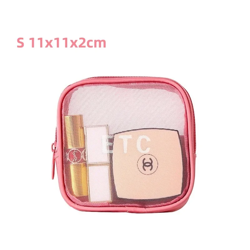 Sacs à cosmétiques carrés portables en maille, trousse de maquillage, séparation des essentiels de voyage, câble de chargement transparent, rouge à lèvres, brosse de beauté