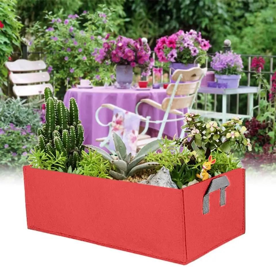Thickened Non-woven Felt Grow Bag Rectangle Breathable Root Control Planting Pot Portable Growing Bag for Yard Balcony Vegetable