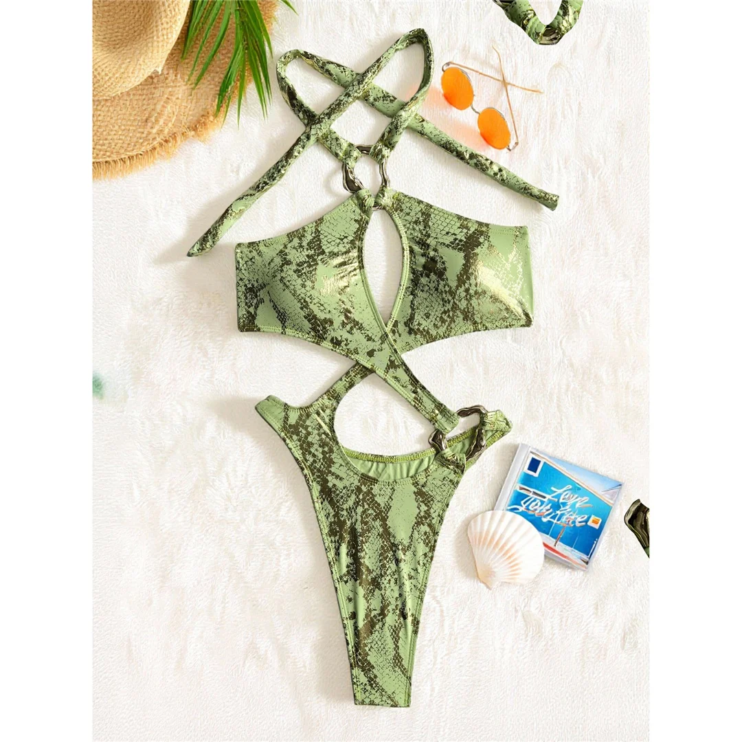 Sexy Badeanzug mit Bauchausschnitt, Leoparden- und Schlangenhautmuster, Damen-Badeanzug, einteiliger Badeanzug, Damen-Neckholder-Badeanzug mit hohem Beinausschnitt, Badebekleidung, Badeanzug V7972 – Detail 36