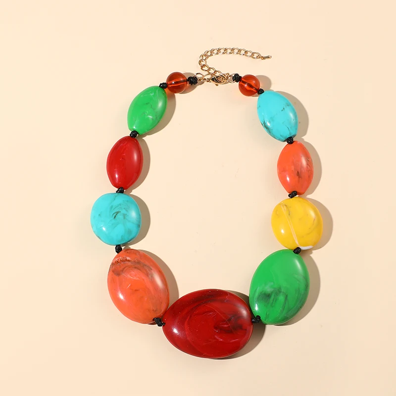 New Colorful Chain Big Necklaces for Women Multi Color Punk Beaded Necklaces for Girl Summer Travel Choker Jewelry Vintage Gifts