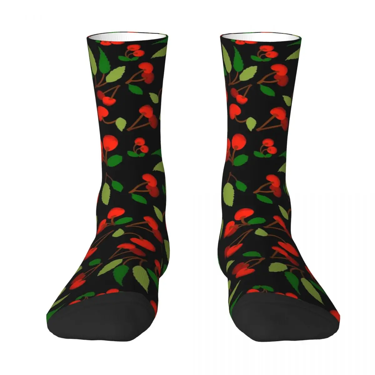 Cherries Field Stockings Unisex Green Leaf Print Socks High Quality Kawaii Socks Winter Climbing Anti Slip Design Socks Gift