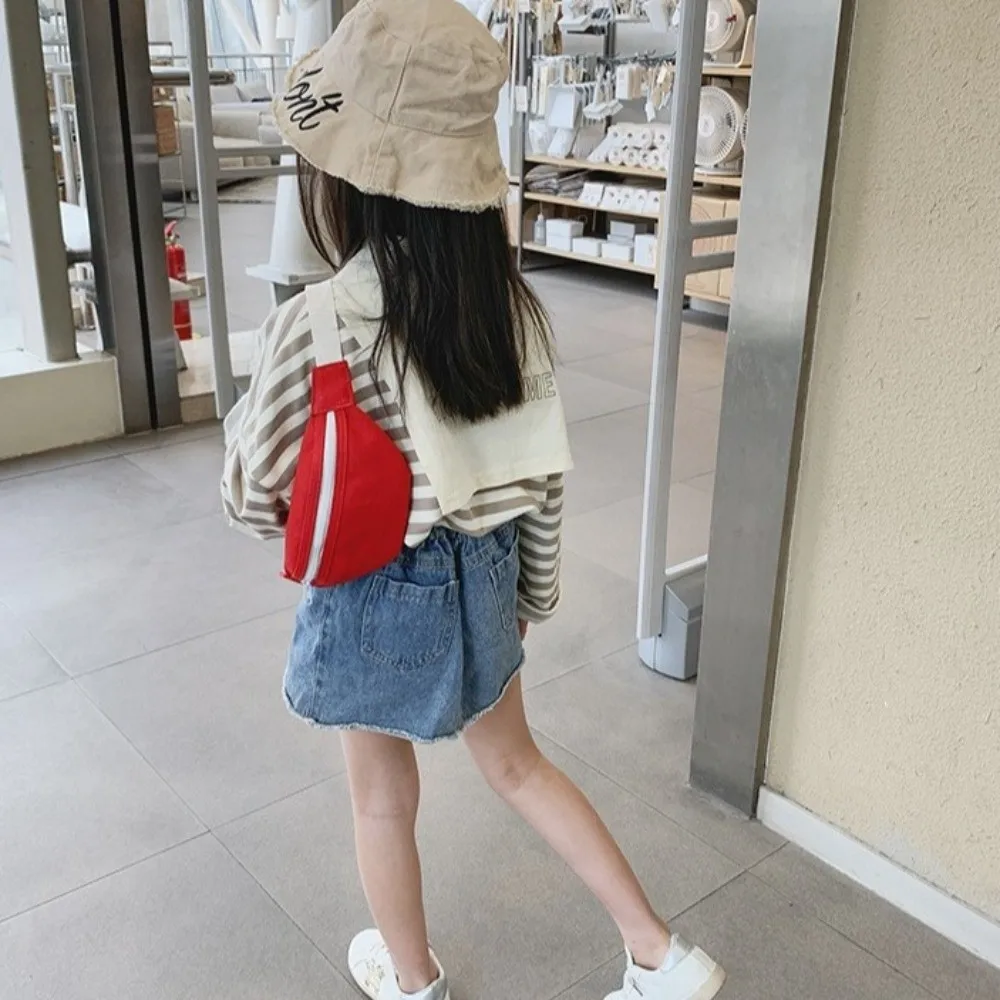 Solid Color Children Waist Bag Canvas Material Casual Style Kids Fanny Pack Adjustable Strap 1PC Crossbody Shoulder Bag