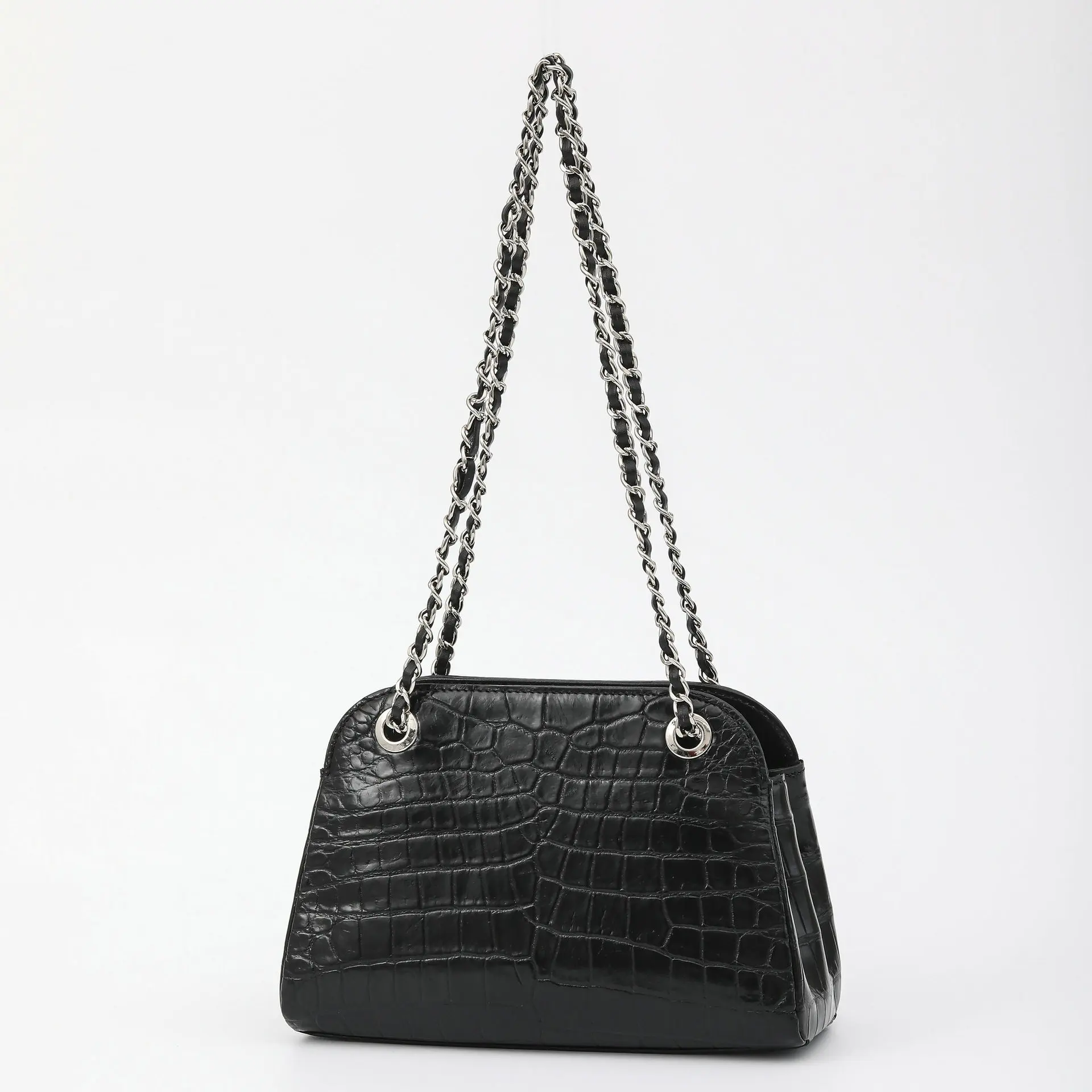 

2025 Новая дизайнерская женская сумка из крокодиловой кожи, модная сумка на плечо из натуральной кожи для боулинга, модная женская сумка с цепочкой под мышками 45