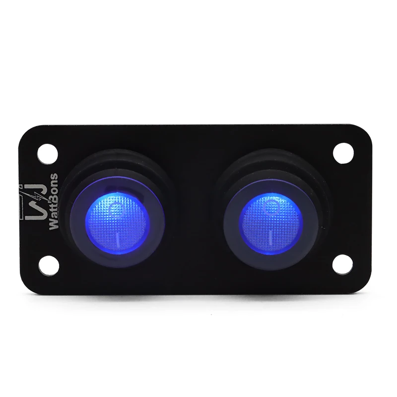 2Gang Waterproof Small Switch Combination Of Black Aluminum Plate Three-Pin Button Switch For  Car Ship Motorhome Yacht