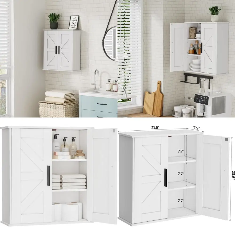 

Белый настенный 3-ярусный шкаф для хранения с раздвижными дверцами и регулируемыми полками для установки над унитазом, на кухне, в прихожей, в лаунж-зоне