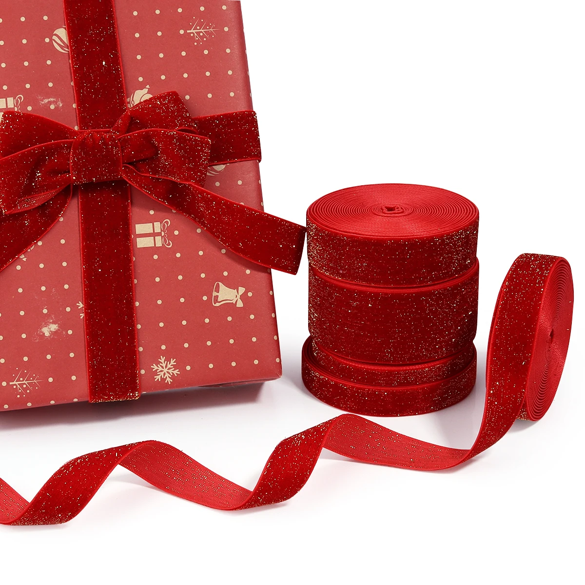 

5 yards 1-3.8mm Red Glitter Velvet Ribbon Wedding Party Decoration Handmade Ribbon Gift Wrapping Bowknot DIY Christmas Ribbon