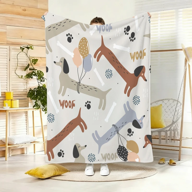 Dachshund Bone Balloon Fun Flannel Blanket For Playful Bedroom Decor Soft Warm Throw Blanket Wrap