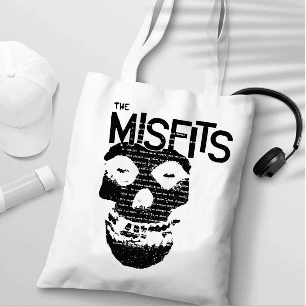 Skull Misfits Shopping Bag Canvas Tote Bags for Women Handbags Hip Hop Cartoon Black Eco Bag Reusable Shopping Bag