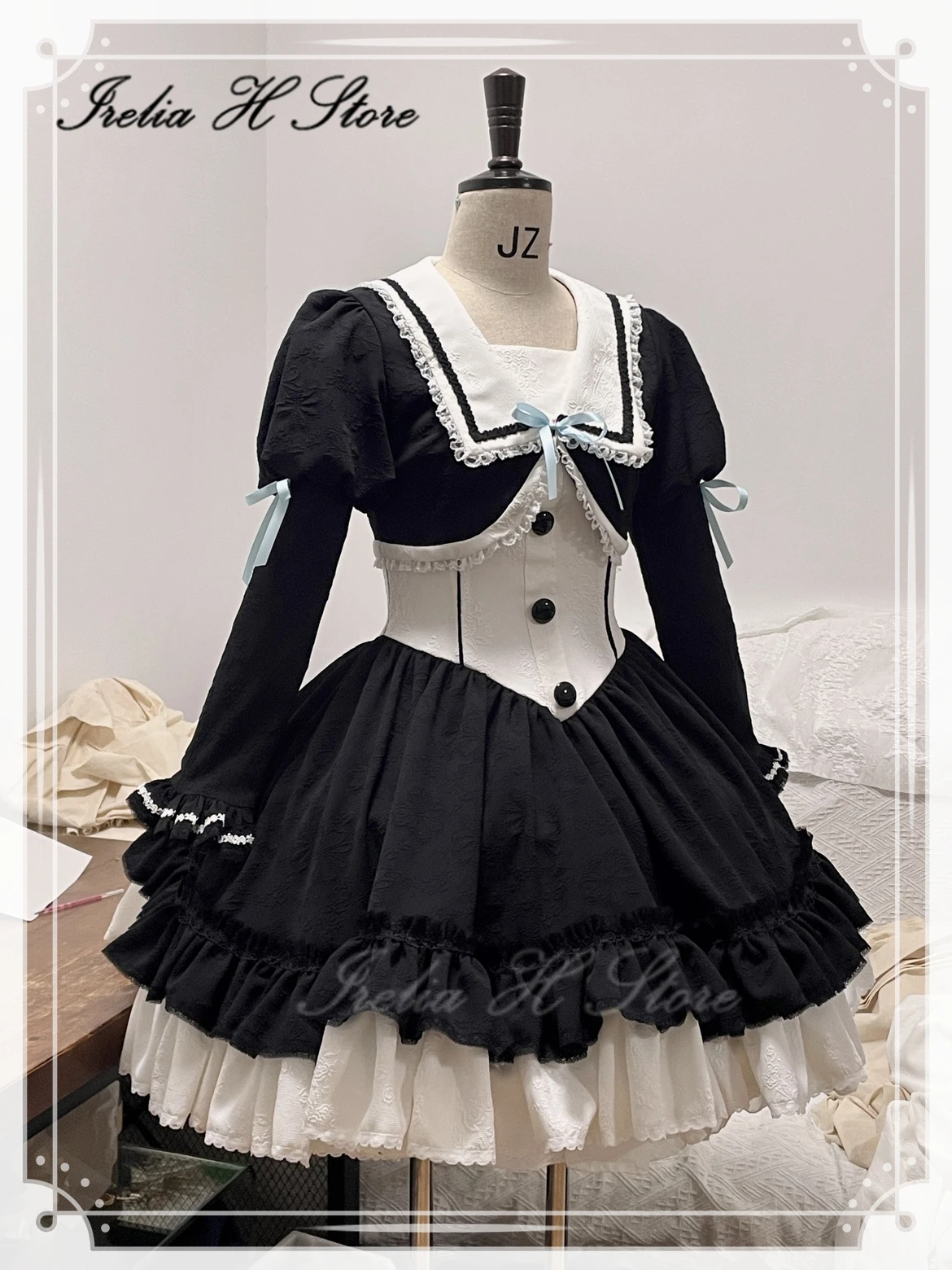 Irelia H Store Ayanami Rei Cosplay Kostuum Vrouwen Anime Gothic Lolita Jurk Vrouw Zwart Wit Lange Mouwen