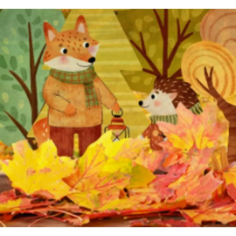 Double Sided Visible Cartoon Forest Maple Leaf Fox Hedgehog Electrostatic Sticker  for Window Glass Wall Home Decor Posters