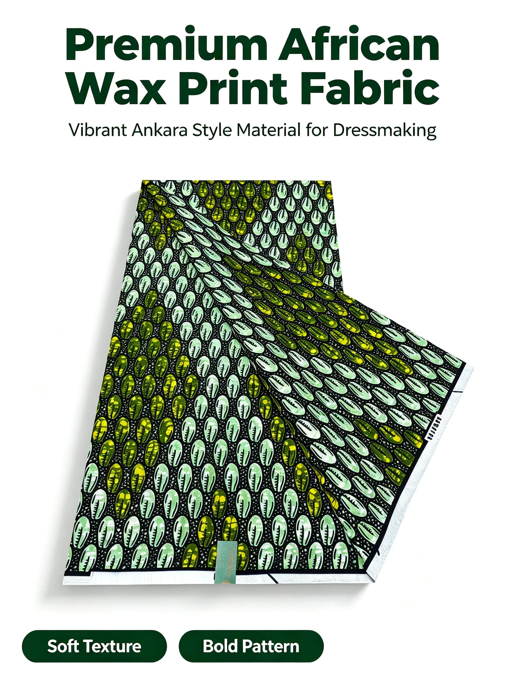African Ankara Print - Nowa Tkanina Afrykańska z Wzorem Zielonych