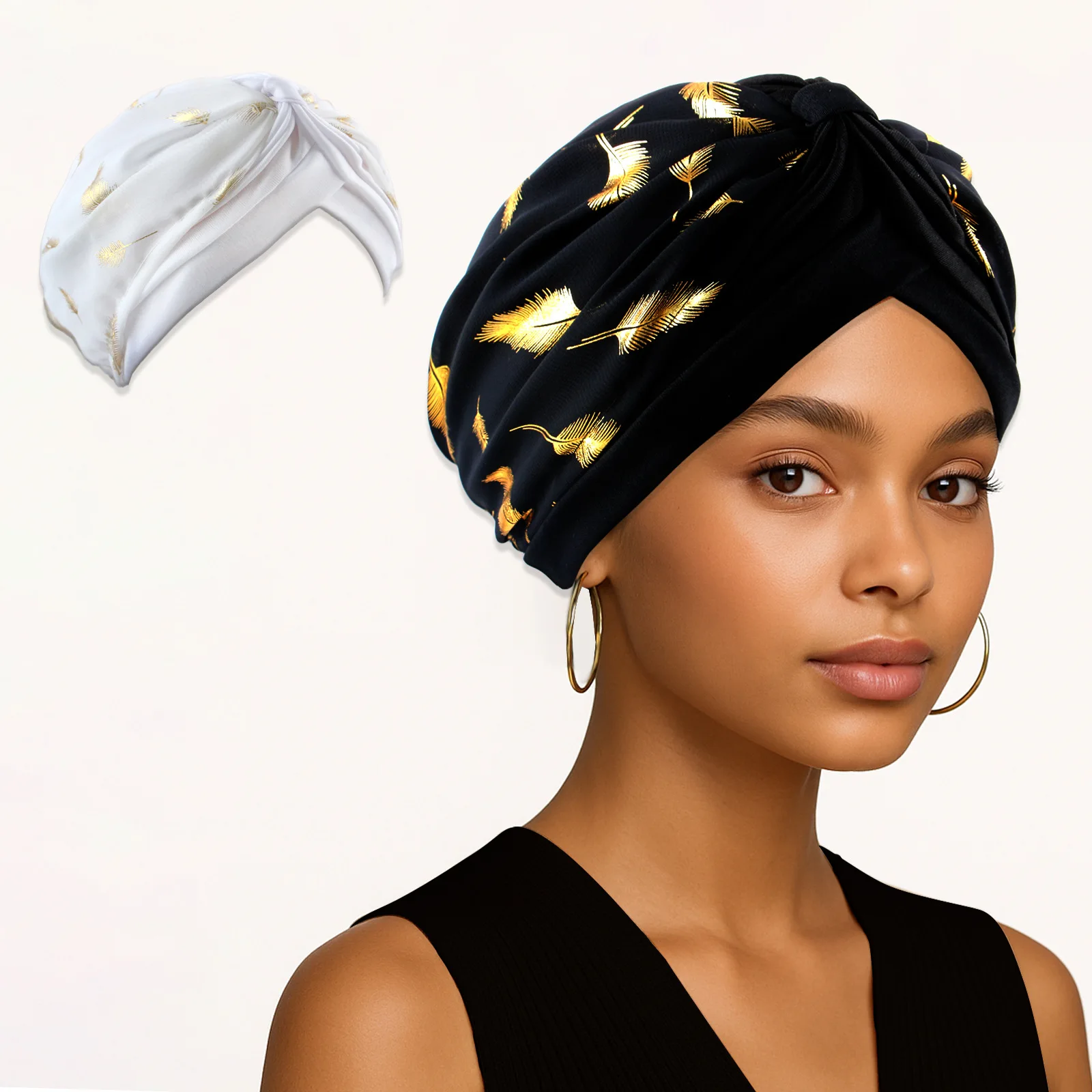 

Мусульманские женщины, хиджаб с принтом перьев, шляпа, плиссированный платок, шапочки, исламская повязка на голову, головной убор от выпадения волос, химиотерапия, Turbante Mujer