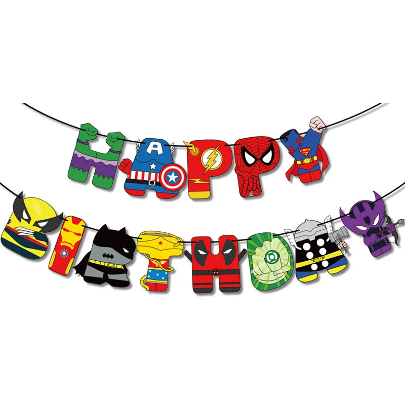 1Set Happy Birthday Banner Party Supplies for Kids Boys Girls Party Decorations Game Banner Marvel Peppa Pig Themed Pull Flag