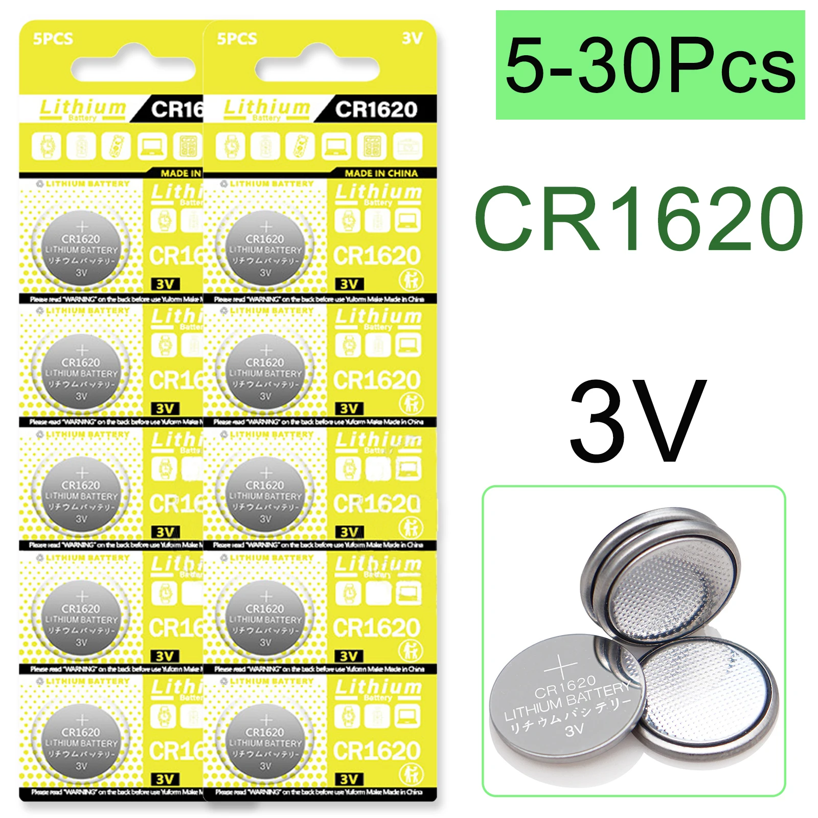 5-30Pcs CR1620 3V 3V Button Lithium Battery For Clock Electronic Remote Toys Car Key CR 1620 DL1620 Cell Coin Lithium Battery