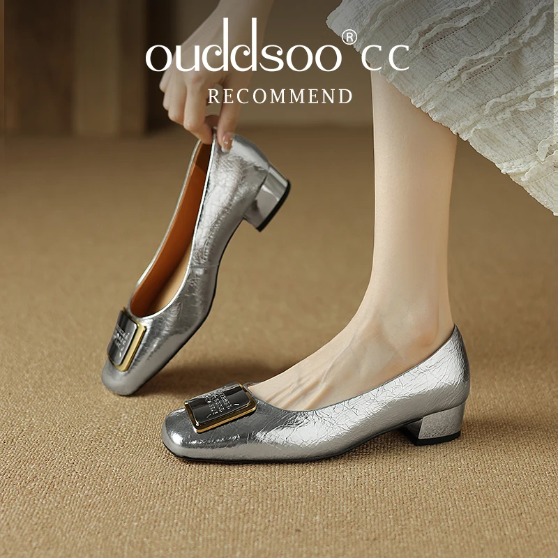 Ods Luxury Women Shoes European American Sense Color Blocked Thick Heel Versatile Daily High Heels Shoes Zapatos Mujer Gold 4143
