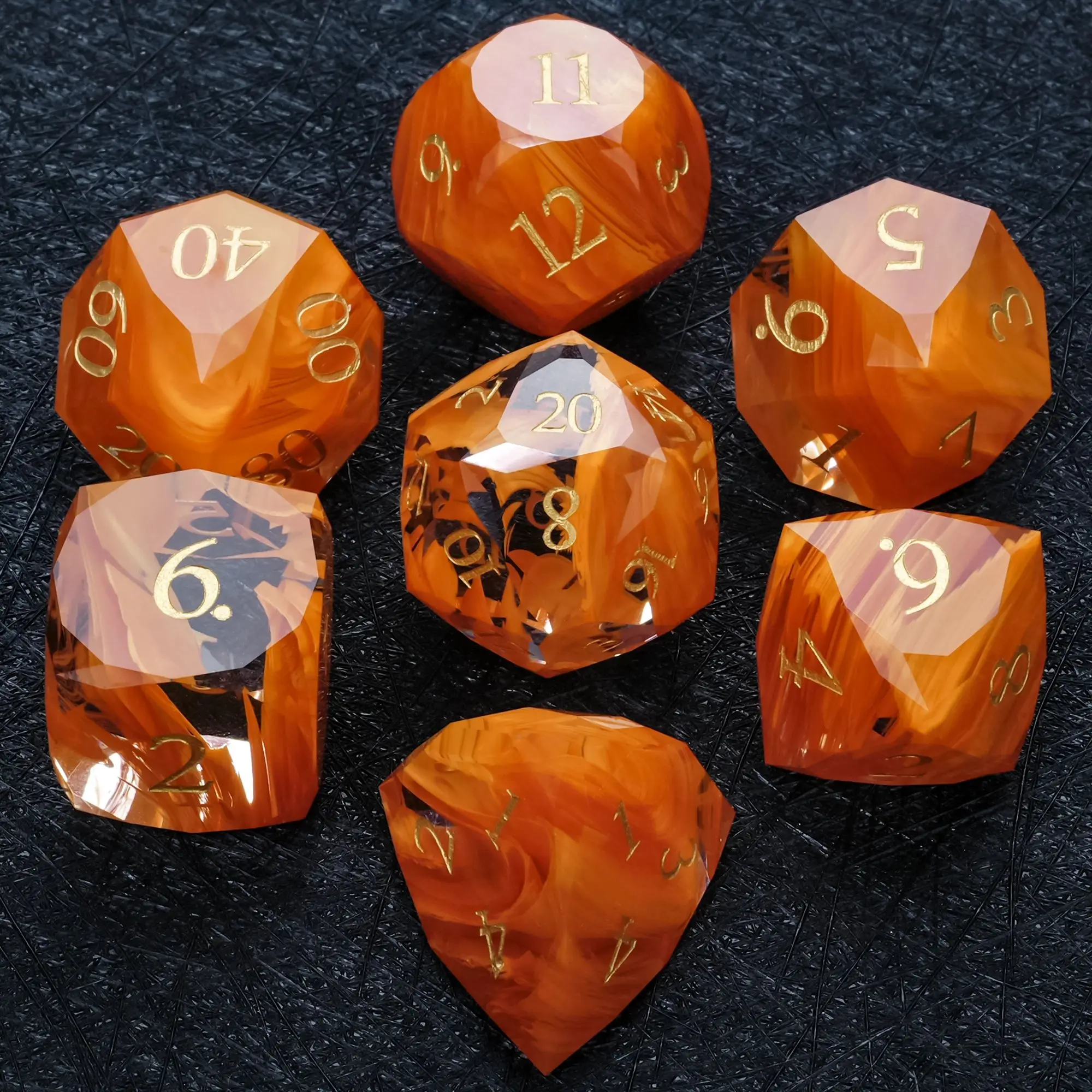 

7pcs DND Dice Orange Glass Gemstone Dice Set Multi-sided Polyhedral Dice for D&D Game COC Role Playing RPG Table Game