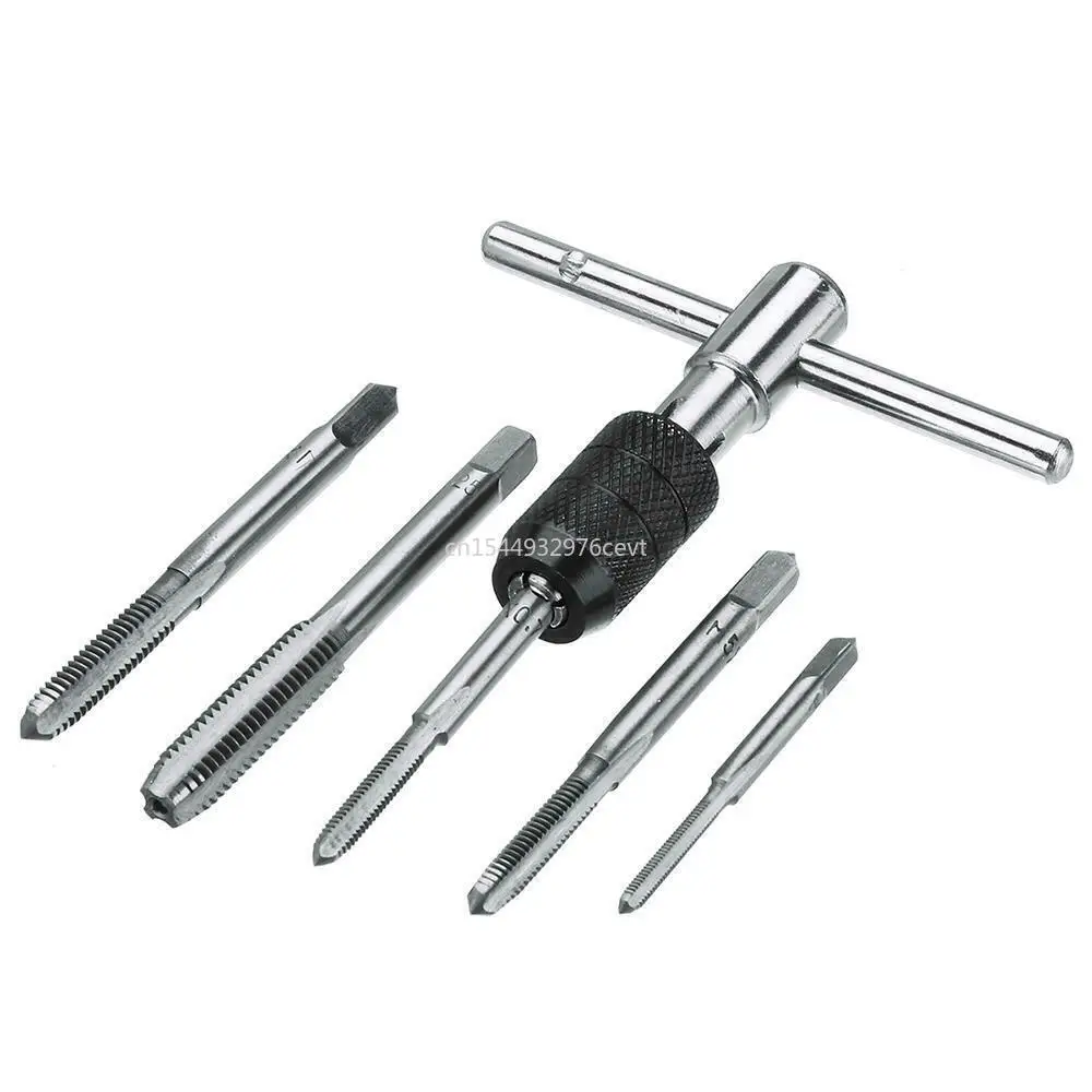 M3/M4/M5/M6/M8 Tap Set With Twist Drill Bits And Wrench 5pcs/Set T Type Machine Hand Screw Thread Taps Reamer hand drill screws