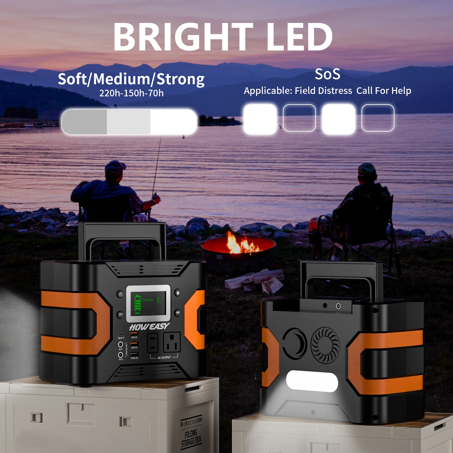 Howeasy 300W Portable Power Station, 236Wh Solar Generator (Without Solar Panel), Pure Sine Wave 110V Ac Socket, Spare Lithium Battery, Led Light/Dc/Usb/Qc3.0 for Camping Style Use