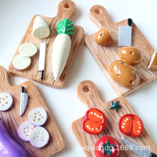 Food Fridge Magnet Vegetable Cutting Board Potatoes, Tomatoes, Eggplant, Radishes Resin Refrigerator Magnets Cute Mini Magnet