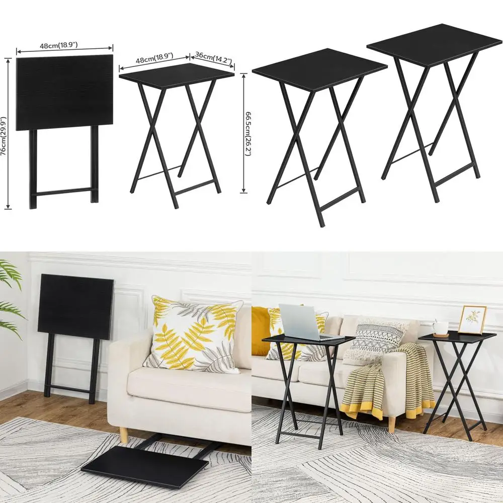 

Compact Folding TV Tray Tables, Pair of Space-Saving Side Tables, Metal Frame, Easy Assembly, Ideal for Couch Snacking, Black