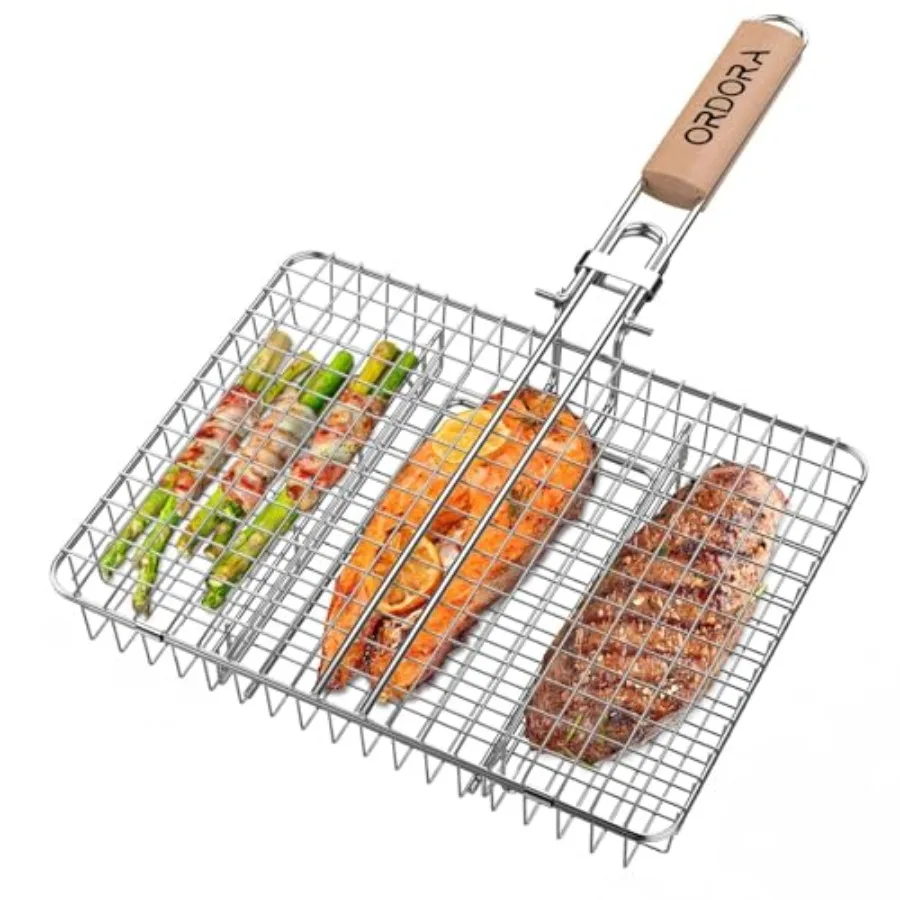 

ORDORA Grill Basket Fish Grill Basket Rustproof Stainless Steel BBQ Grilling Basket for Meat Steak etc Grill Accessories Grilli