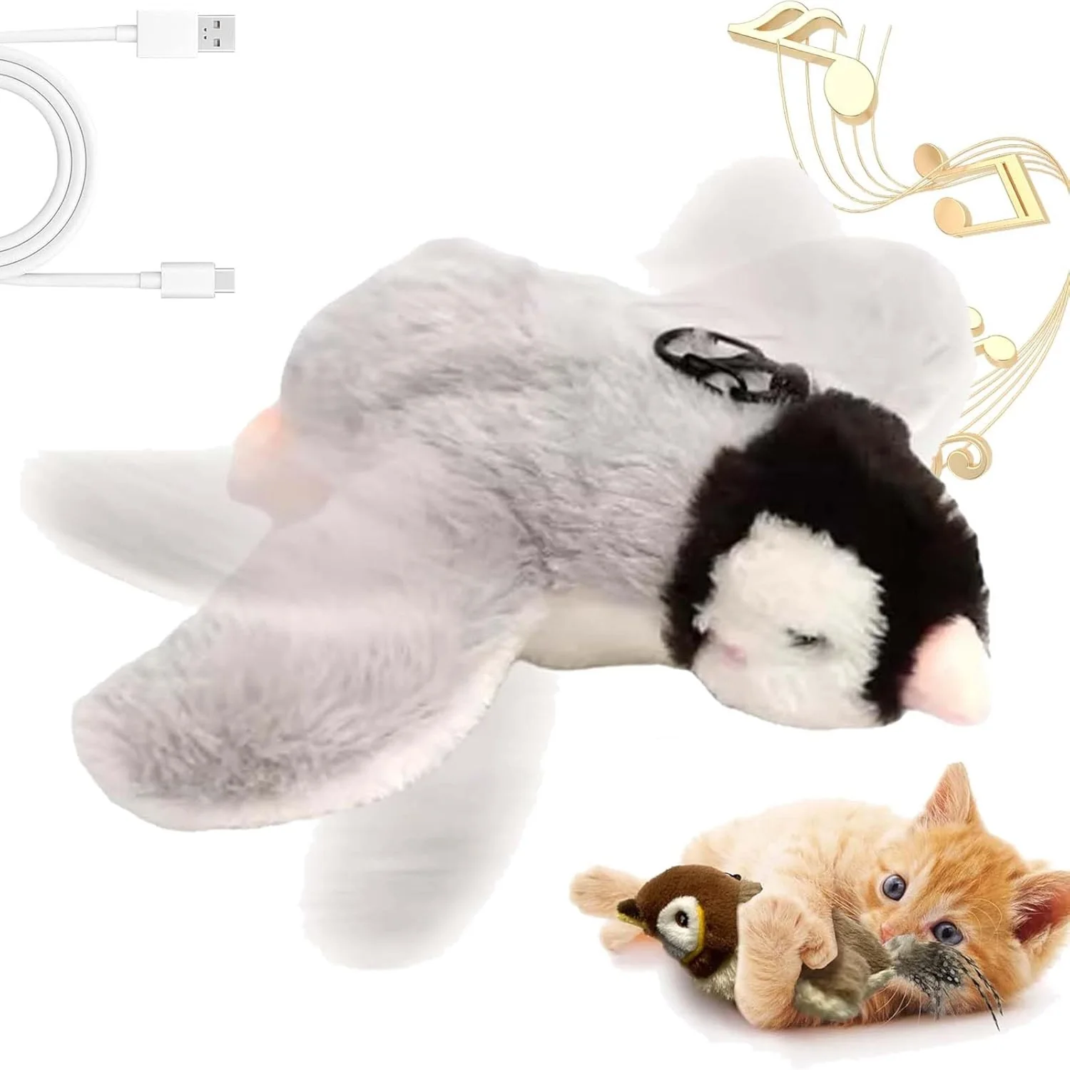 Juguete interactivo para gatos, pájaro chirriante interactivo mejorado 2026 con alas aleteadas, juguete para gatos con hierba gatera recargable para gatos de interior