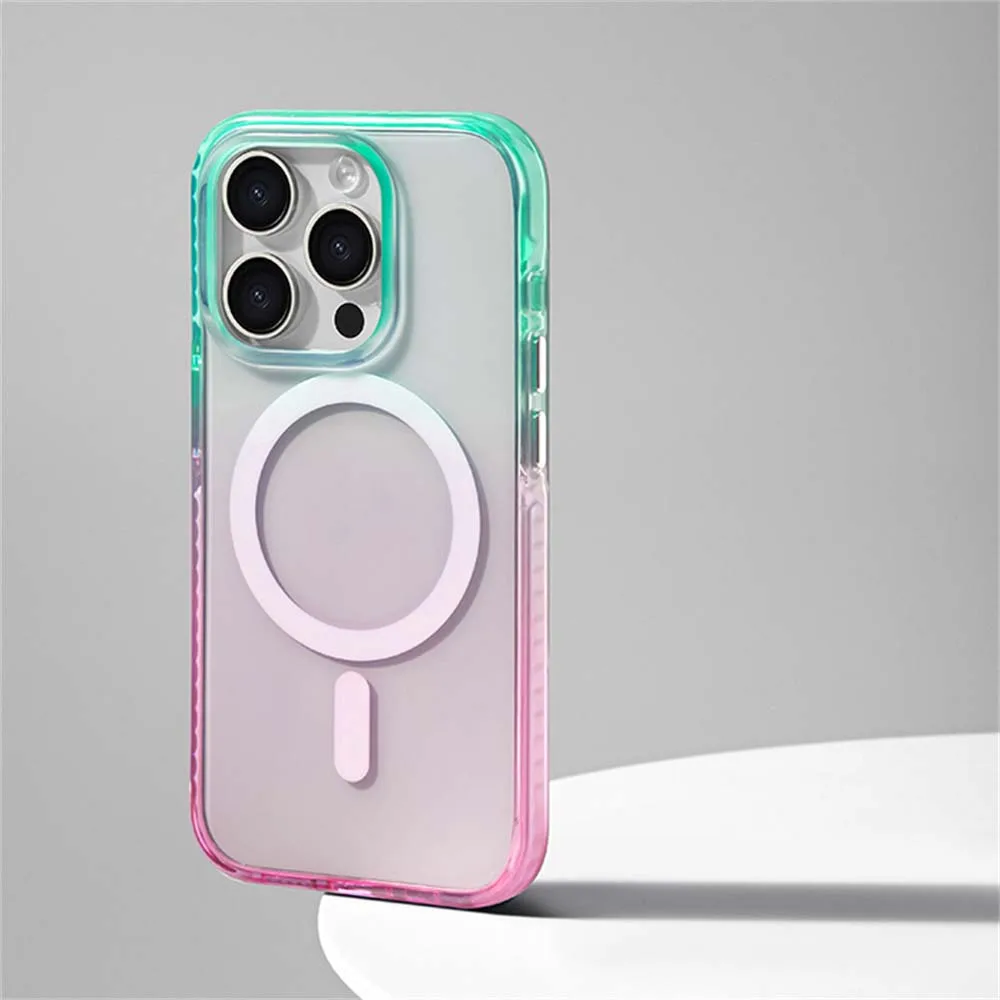 Luxury Transparent Bumper Snti-slip For Magsafe Case For iPhone 16 Pro 15 14 Pro Max Magnetic Wireless Charge Back Phone Cover