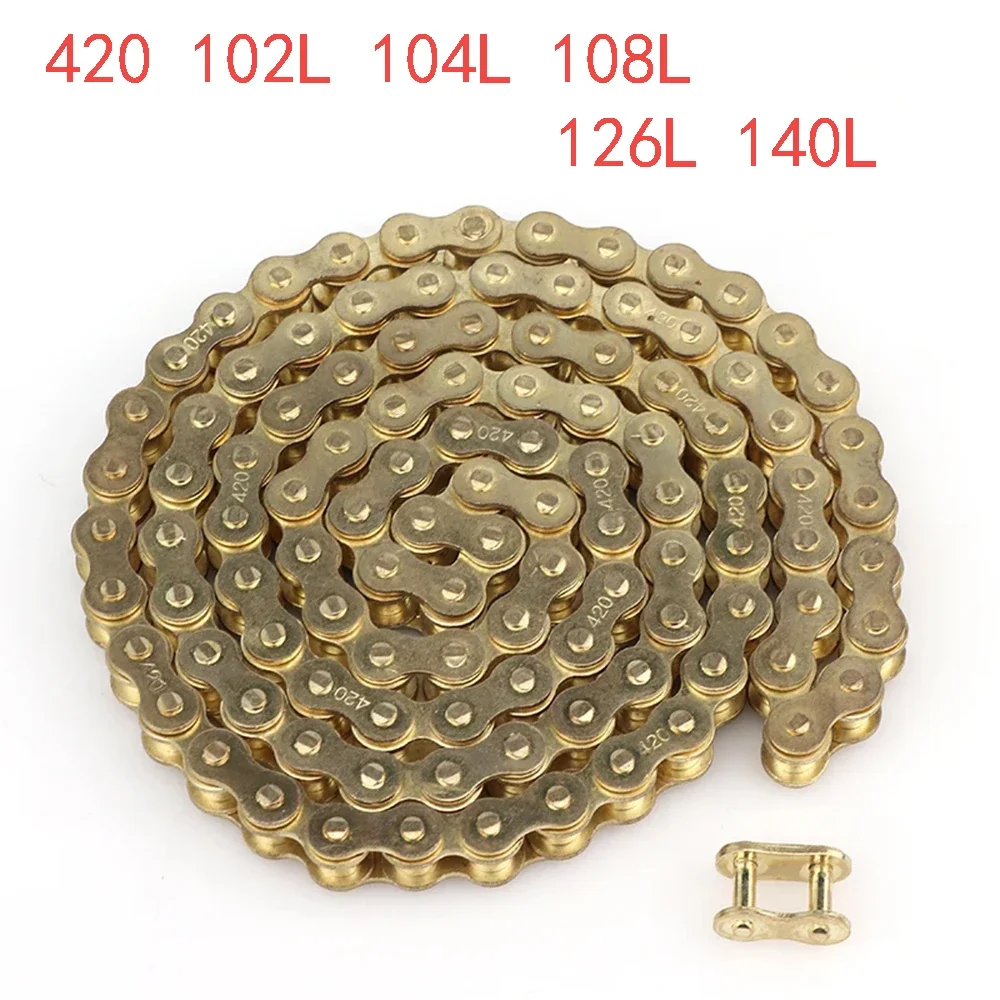 420 Golden Motorcycle Chain 102L/104L/108L/126L/140L Links for 110cc-250cc ATV Dirt Bike Pit Bike UTV Kart (High Strength)
