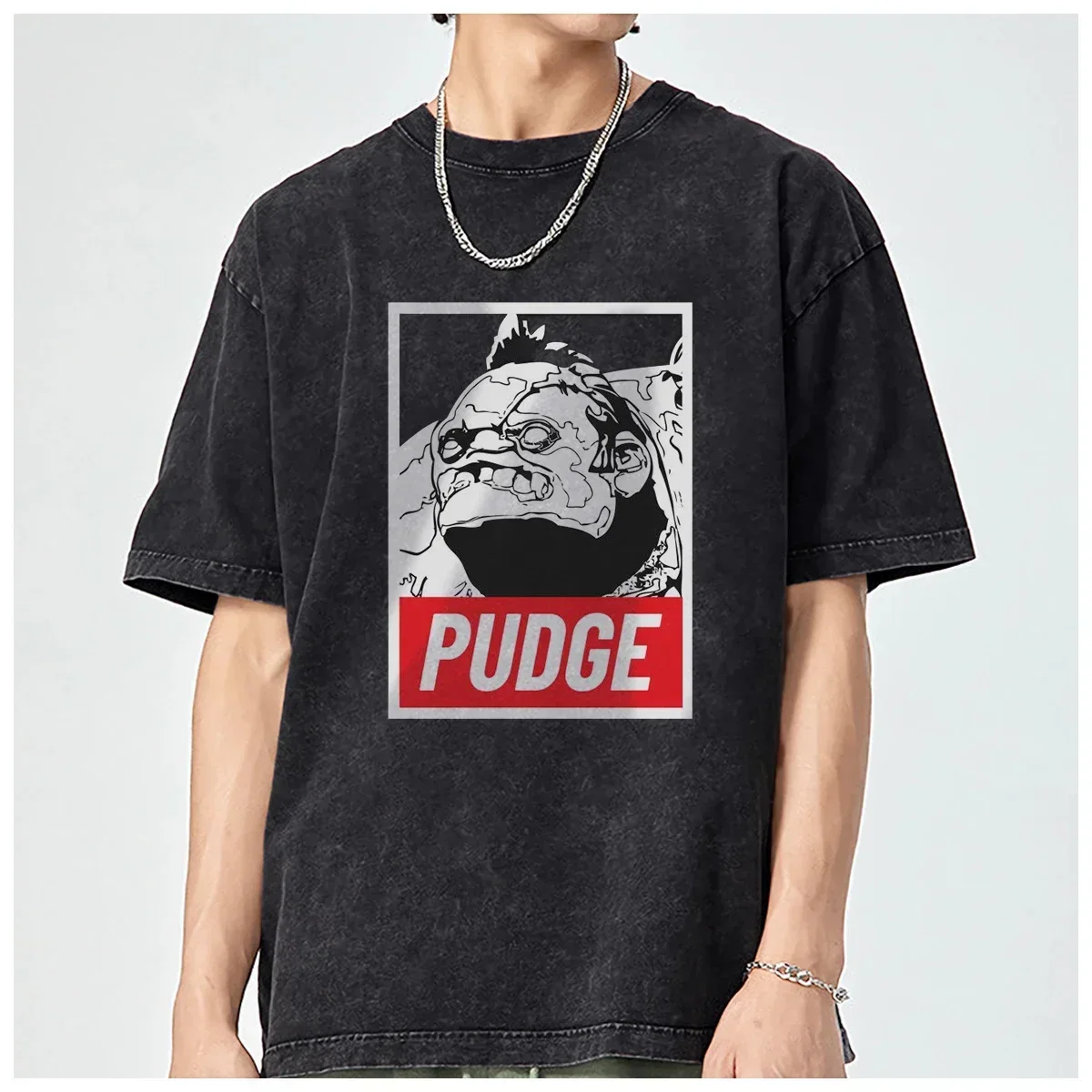 A-Defense of The Ancients Dota 2 Pudge games top Oversized t shirt men and women Fashion Casual Vintage Washed Cotton Breathable