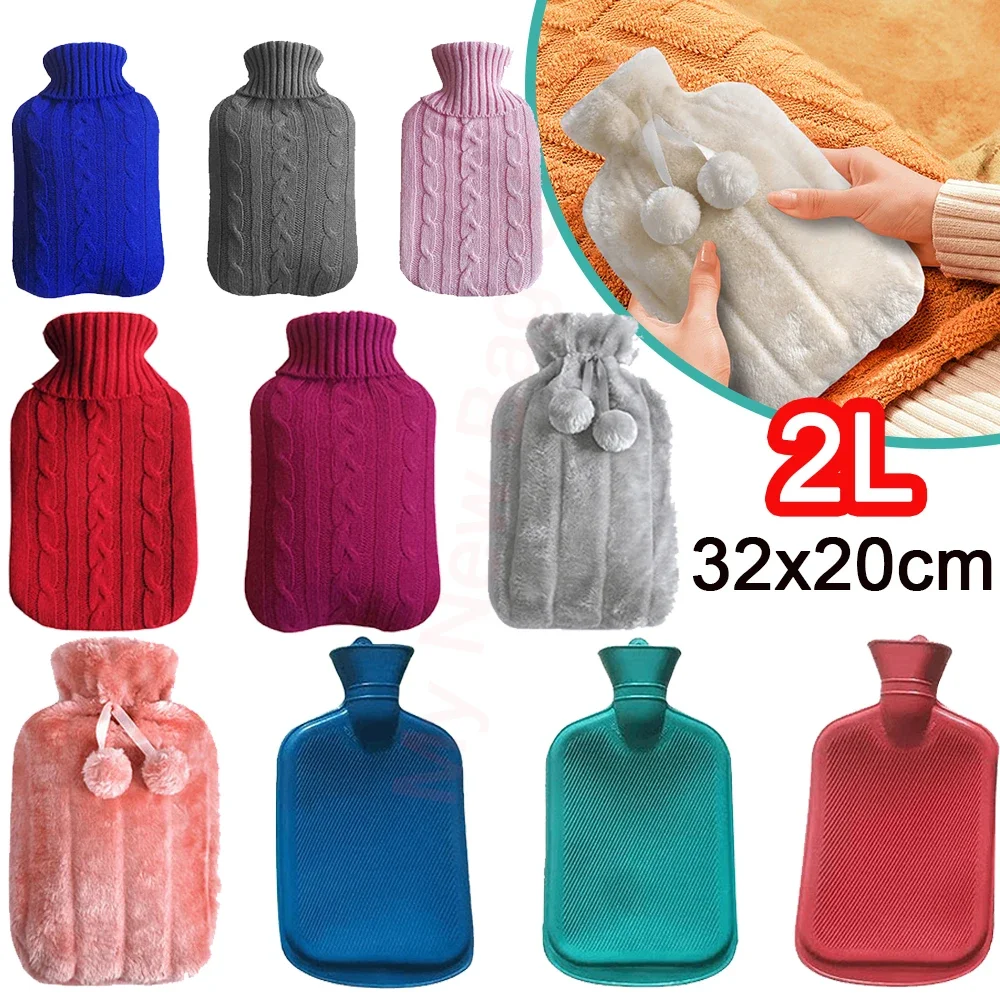 2000ml Large Hot Water Bag with Cover Winter Plush Cute Hand Warmer Reusable Soft Big Hot Water Bag Heat Warm Hot Water Bottle