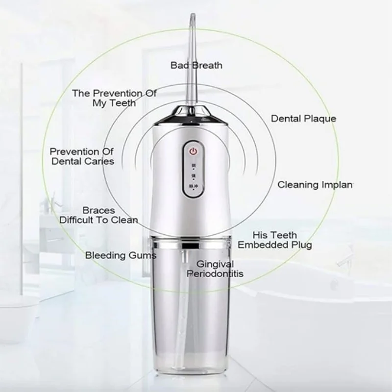 Oral Irrigator Portable Dental Water Flosser USB Rechargeable Dental Water Jet Pick Flosser 4 Jet Tip 3 Modes Teeth Cleaner