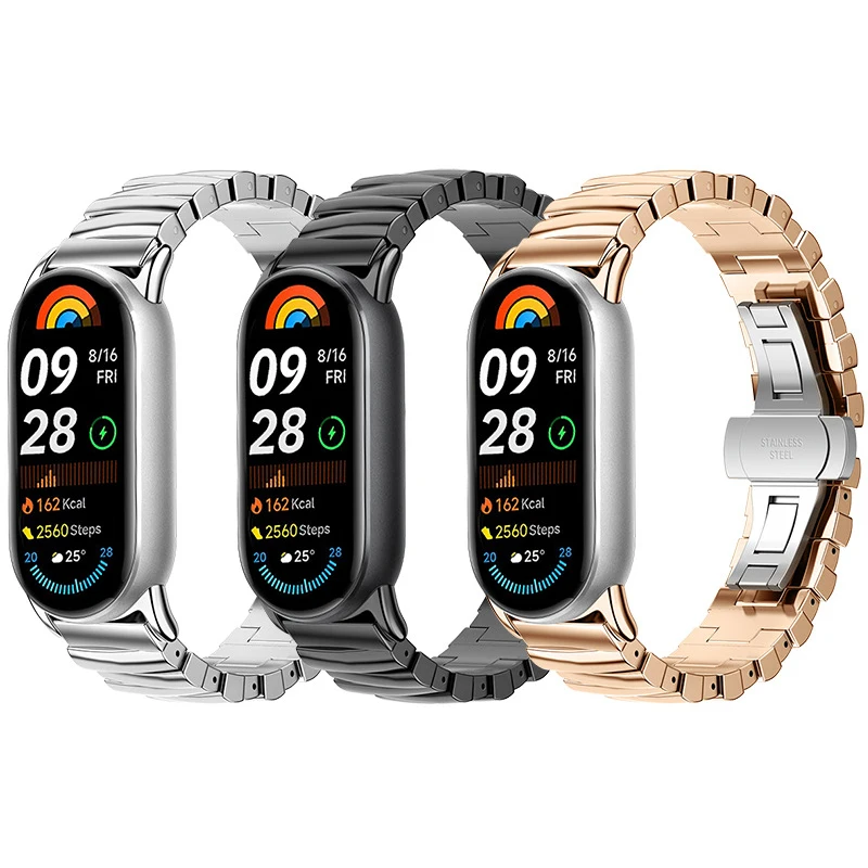 Stainless Steel Strap for Xiaomi Mi Band 9 Irregular Metal Band For Mi Band 8 Universal Smart Bracelet Strap