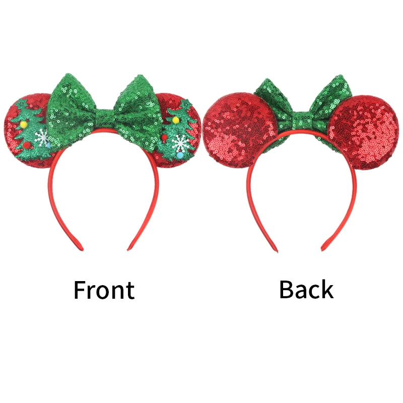 2024 Christmas Series Disney Mickey Ears Headband For Girls Women Sequins Bow Festivall Party Hairband DIY Hair Accessories