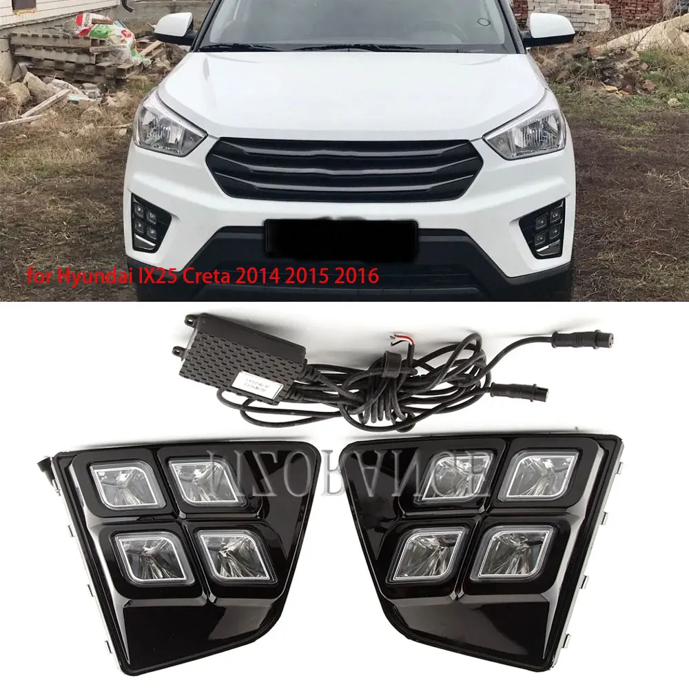 

2 шт. для Hyundai IX25 Creta 2014 2015 2016 светодиодные фары DRL дневные ходовые огни противотуманные фары дневные фары
