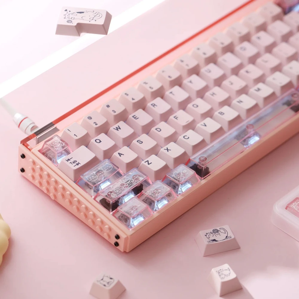 

Lumokeys Cat-lumo Keycap Set 220key PBT Custom Cute Pink Keyboard Cap Cherry Profile Gaming KeyCap for Mechanical Keyboard Gift